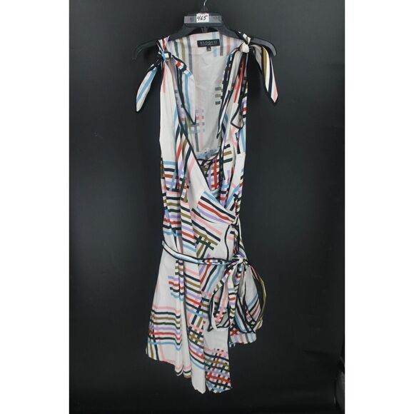 ELOQUI SLEEVELESS LINE PRINT TIE SHOULDERS WRAP DRESS PLUS SIZE 20 MULTICOLOR - Picture 1 of 6